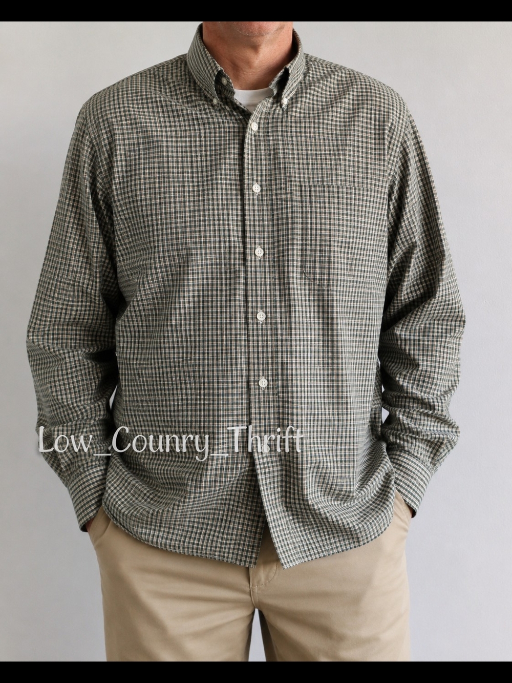 LL Bean Men's XXL Tall Green Plaid Button Down Shirt 100% Cotton Long Sleeve